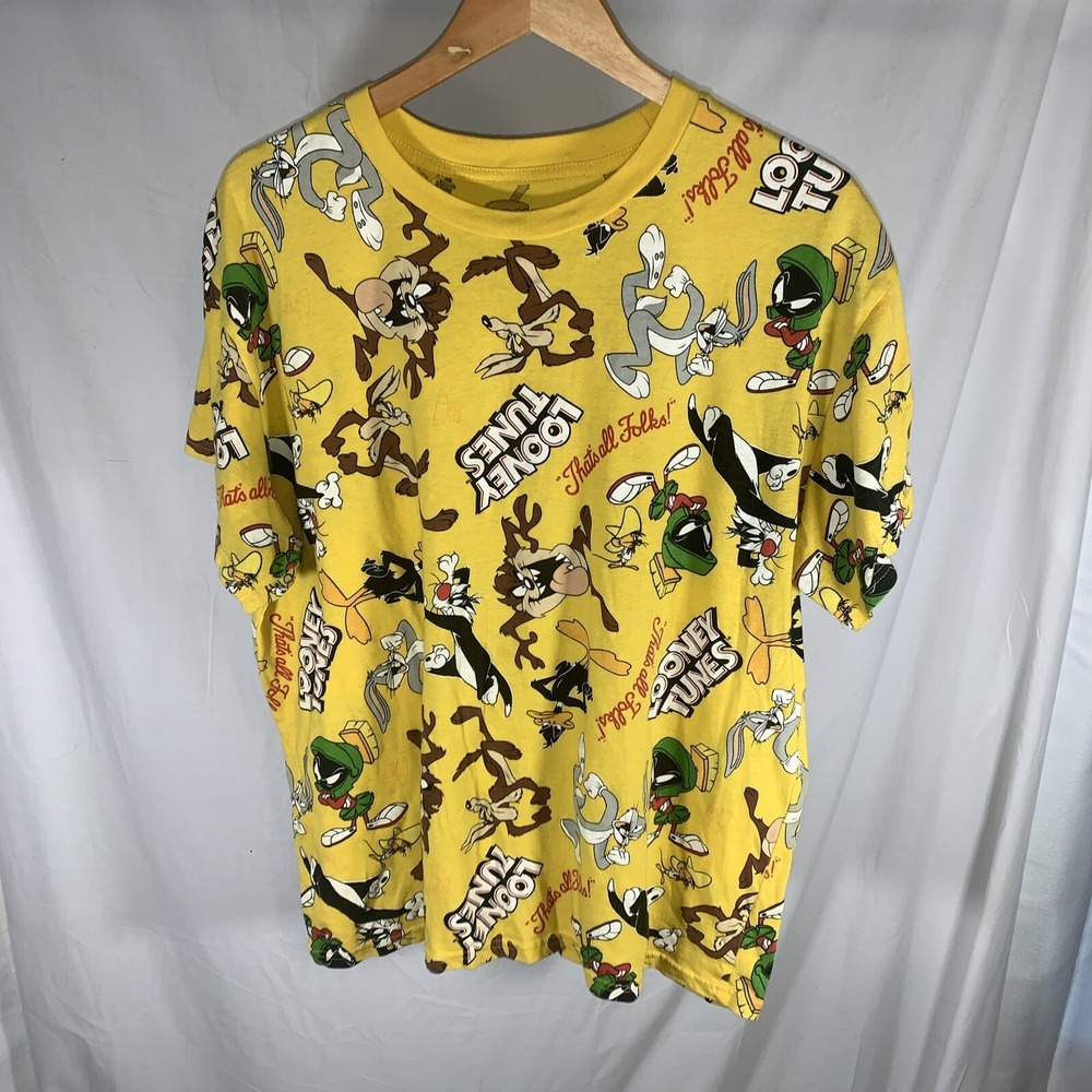 Retro Looney Tunes T-Shirt XL Baggy All Over Print Daffy Taz Bugs Bunny